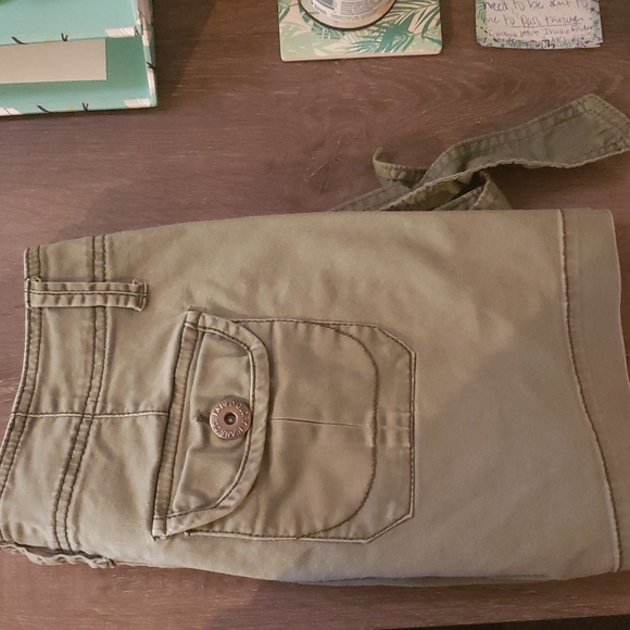 Faded glory army green cotton shorts w tie belt - Picture 2 of 4